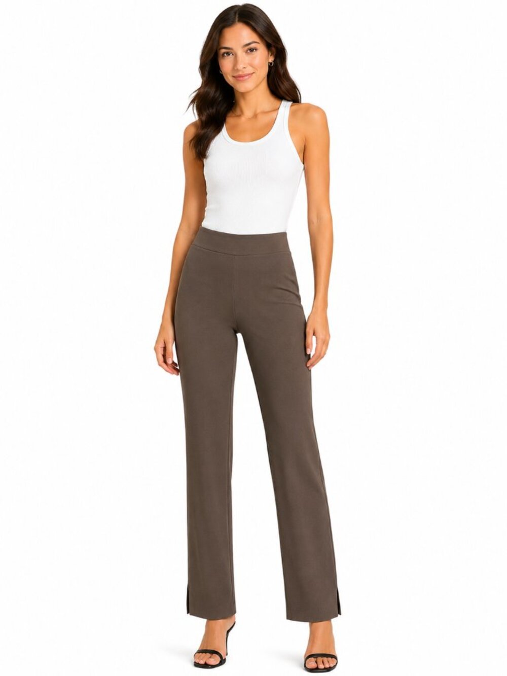 AVENUE MONTAIGNE Brigitte Stretch Ankle Pants Dark Taupe Made in USA Size 8